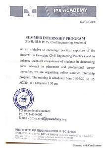 Summer Internship Program – IPS Academy Indore