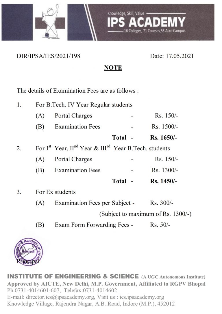 Notice Regarding Examination Fees IPS Academy Indore