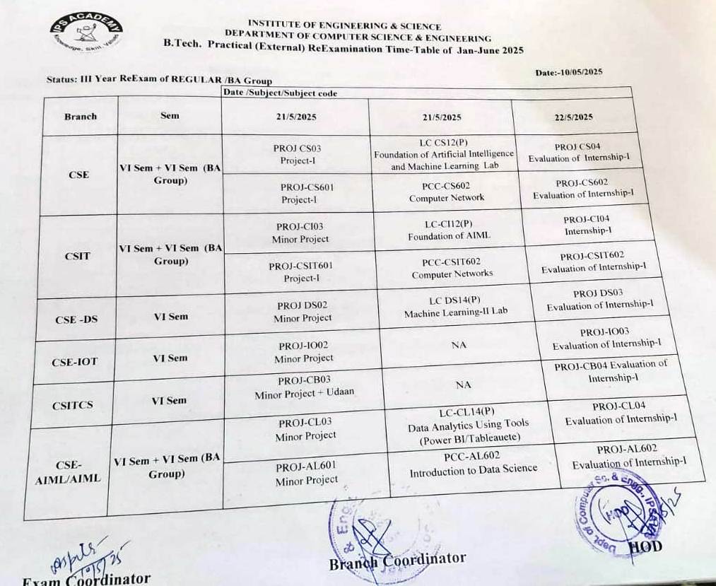 III Year Re-Exam (Regular or BA Group)