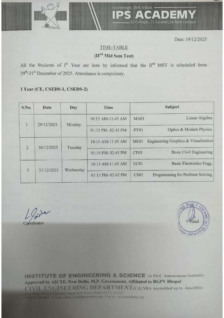 1st YEAR MST-II TIME TABLE Dec-2025 CE_001
