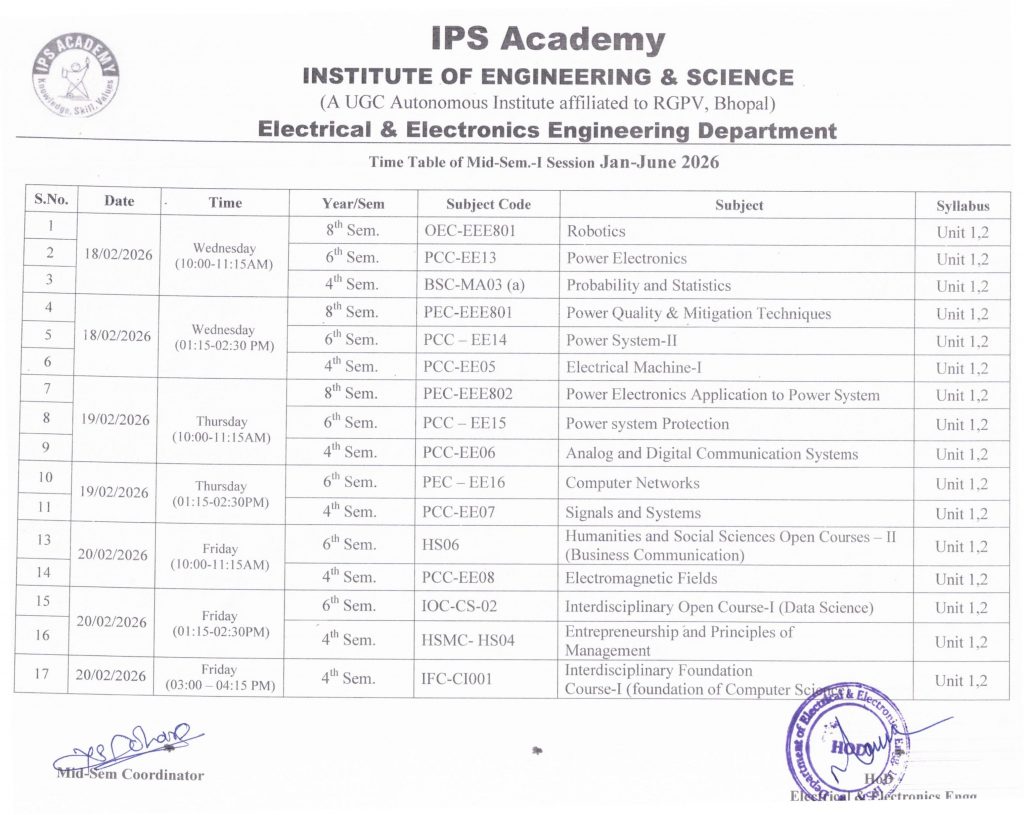 MST I Time Table for 2nd, 3rd, 4th Year