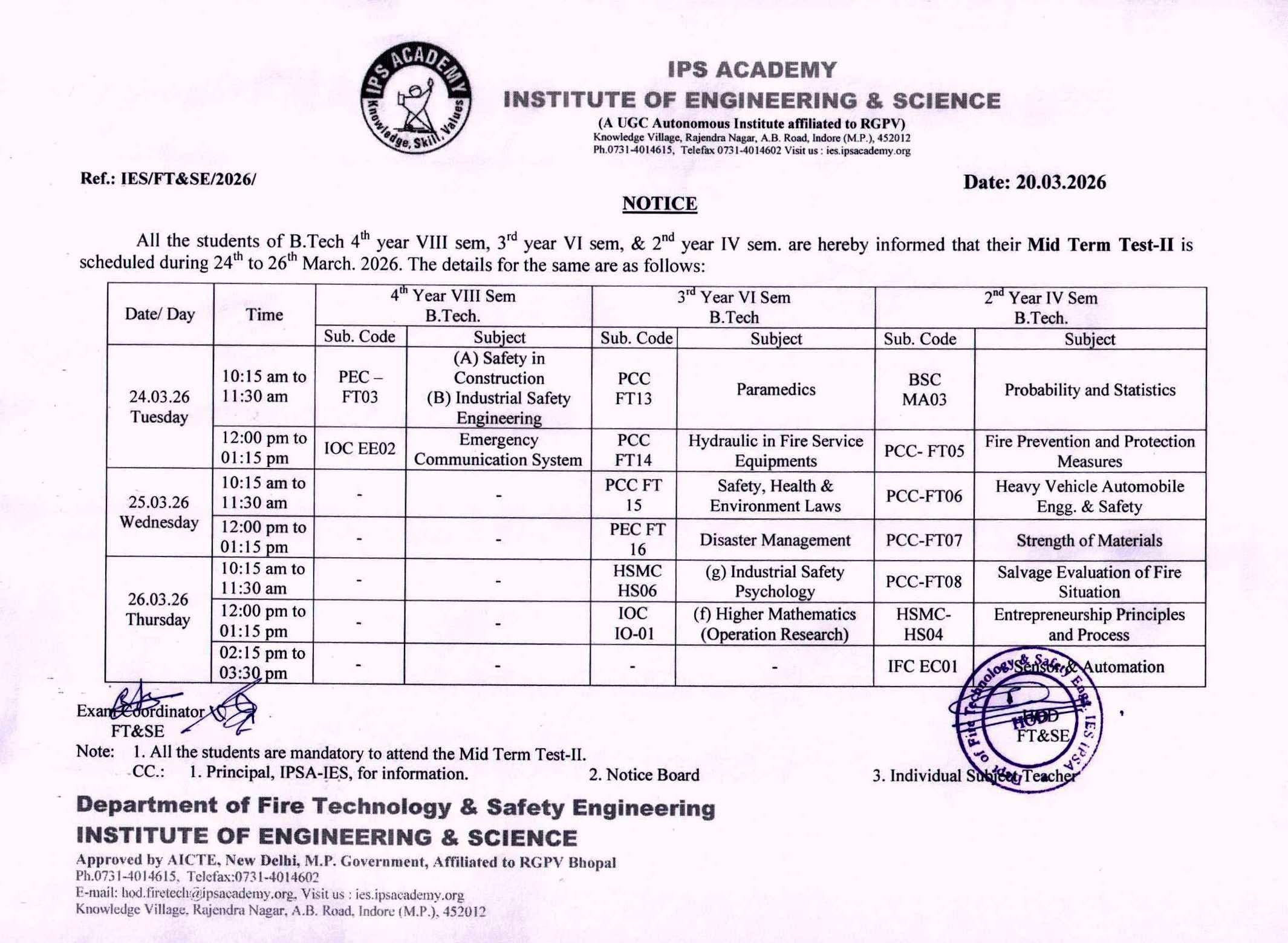 MST-II Time Table January-June 2026
