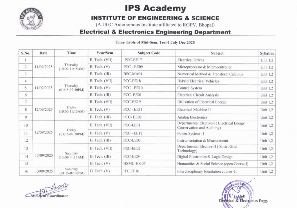 MST 1 Time Table