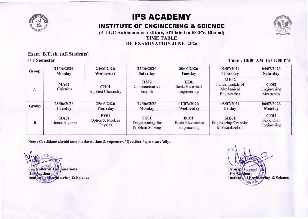 B.Tech. I-II Sem Reexamination